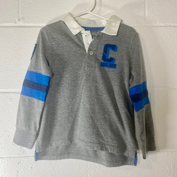Okie Dokie Gray Cool Guy Collegiate Style Long Sleeve Polo - Picture 1 of 7